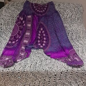 349 - Purple Boho Patterned Wide-Leg Authentic Harem Pants Unisex
